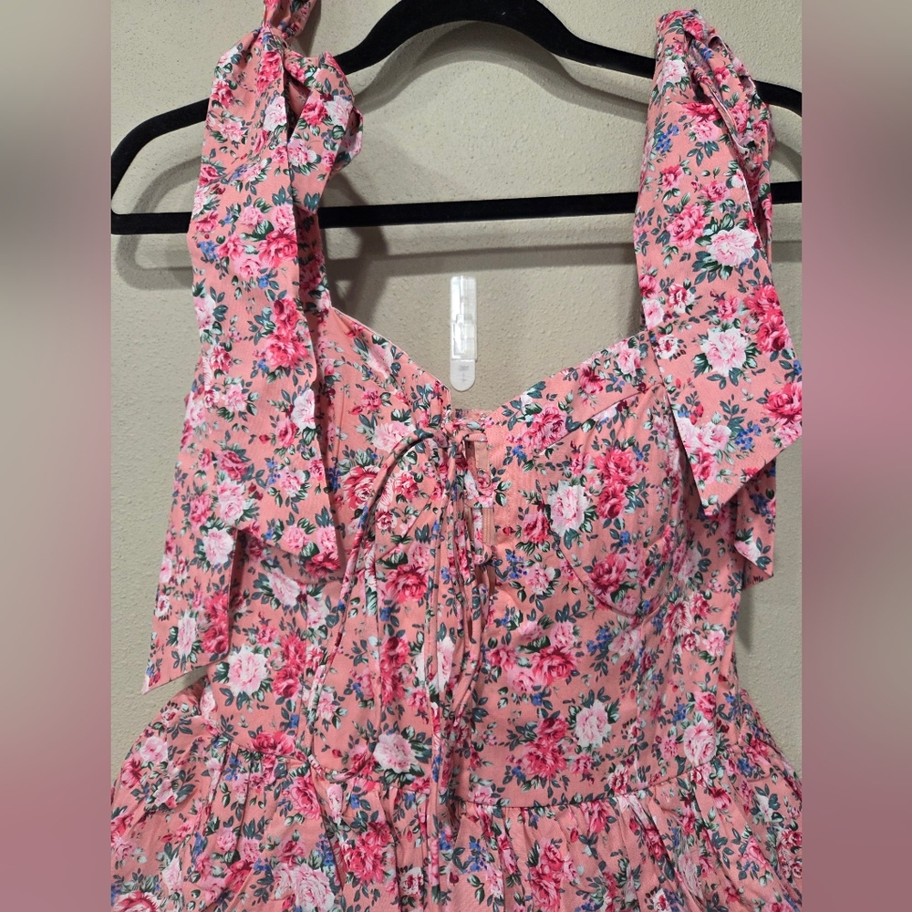 Mable Bow Tied Shoulder Corset Tiered Mini Dress Beautiful Floral Pattern - Picture 4 of 9